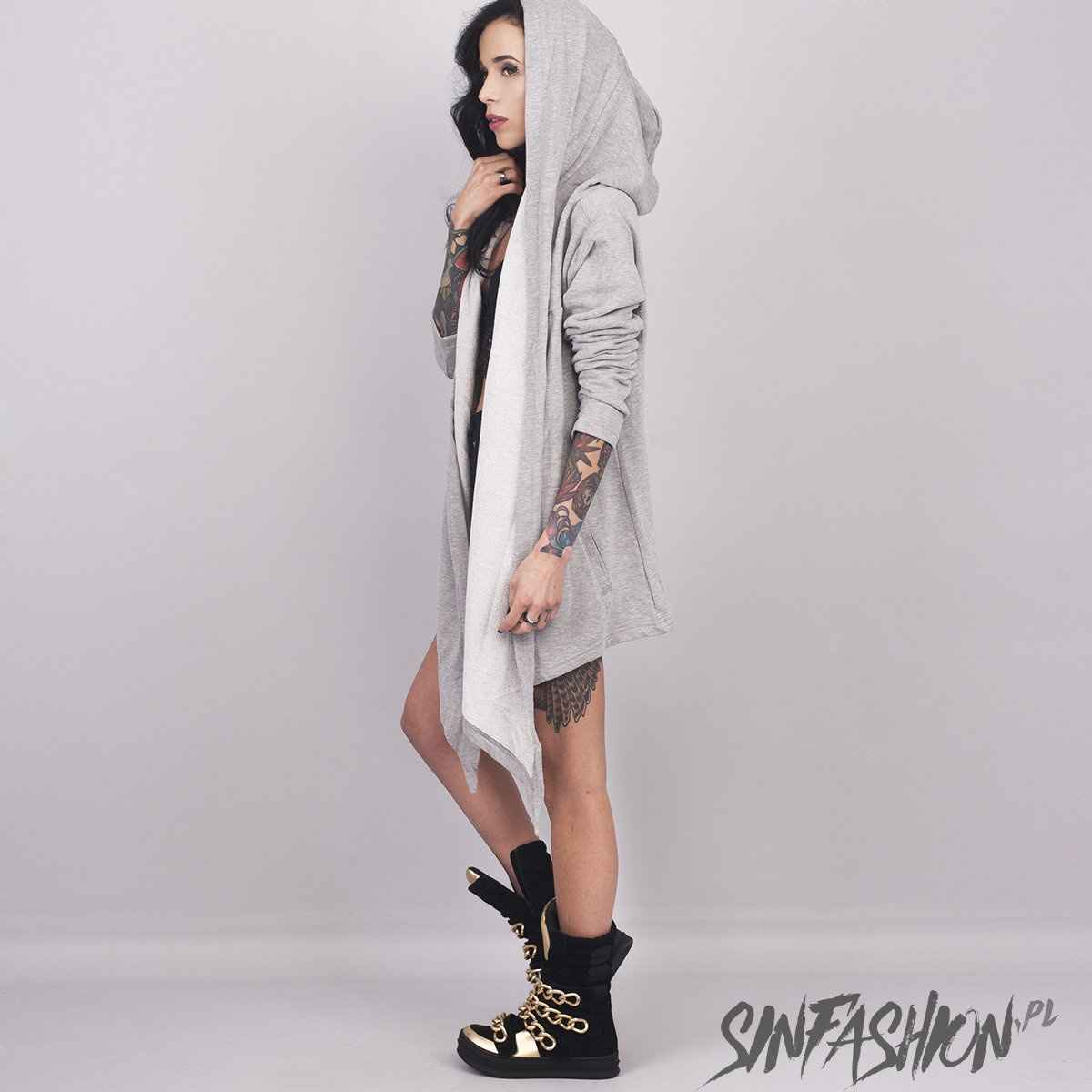 BLUZA Urban Classics - HOODED CARDIGAN GREY